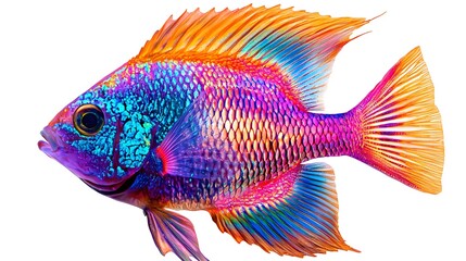 A Stunningly Colorful Rainbow Fish, Vibrant and Exotic Aquatic Life Isolated on a White Background, Perfect for Nature and Aquarium Enthusiasts