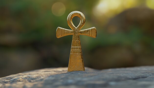 Antique Egyptian Ankh Cross: A Golden Religious Symbol Of Egypt'S Past. Celebrate The Mystical Journey With This Timeless Artifact.