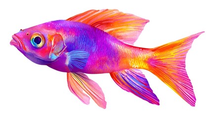 Fototapeta premium Close-up of a stunningly colorful fish with rainbow scales, an aquatic fantasy creature isolated on a transparent PNG background