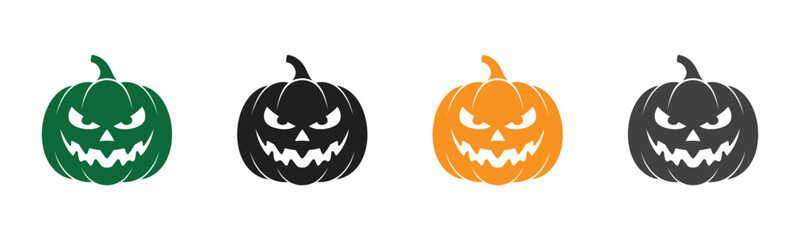 Pumpkin icon,Halloween pumpkin silhouette set vector illustration,Spooky pumpkin faces row for Halloween decorations design,