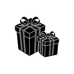 Black and White Graphic of Two Present Boxes with Bows on Top silhouette vector