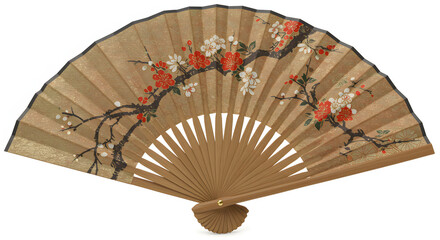 Exquisite Fan Artwork: An elegantly crafted fan, its delicate panels adorned with vibrant floral designs, evokes a sense of timeless beauty and cultural richness.