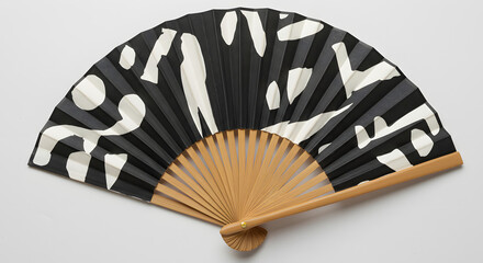 Elegant hand fan, cool breeze: A traditional hand fan, artfully crafted with a black and white design, radiates a sense of elegance and offers a refreshing touch.