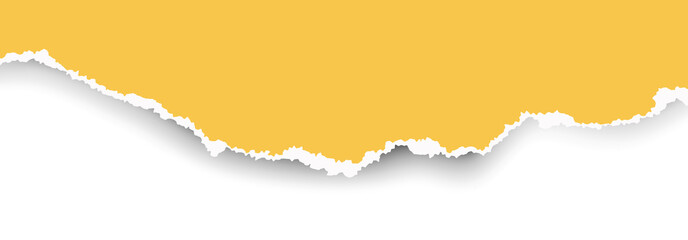 Ripped yellow paper with torn edges. Piece of teared sheet for frame, header and template design. Textured cutout shape for banner and collage. Rough stripe for scrapbooking.