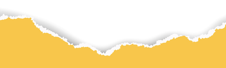Obraz premium Ripped yellow paper with torn edges. Piece of teared sheet for frame, header and template design. Textured cutout shape for banner and collage. Rough stripe for scrapbooking.