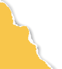 Ripped yellow paper with torn edges. Piece of teared sheet for frame, header and template design. Textured cutout shape for banner and collage. Rough stripe for scrapbooking.