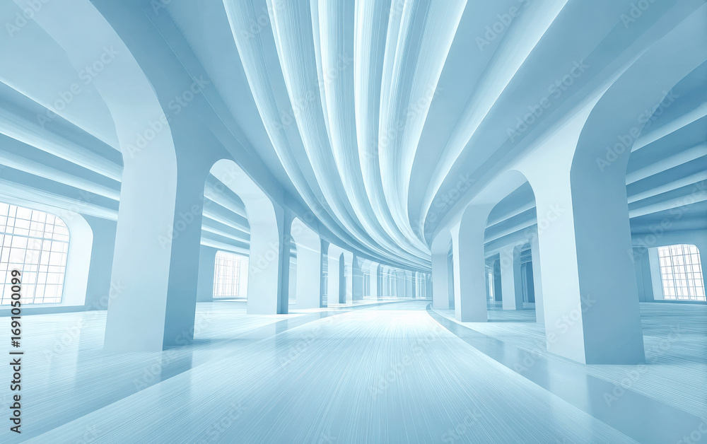 Poster Modern and minimalist interior with curved ceiling and arched columns