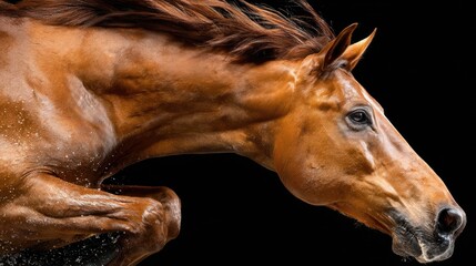 Fototapeta premium Horse in mid-air jump, close-up