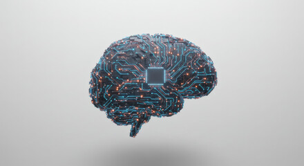 Artificial Intelligence Brain Neural Network Concept with Circuitry and Data Flow