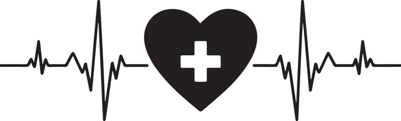 Obraz premium Heartbeat SVG, Heart icon with heartbeat line symbolizes health and wellness