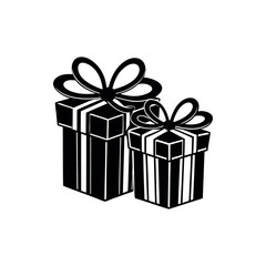 Two black and white gift boxes with ribbons isolated on white background silhouette vector