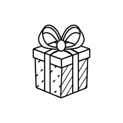 Simple line art illustration of a gift box with a bow on top silhouette vector