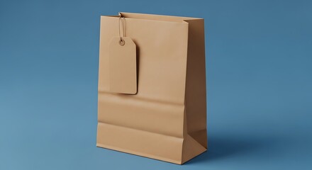 Paper bag with label on a blue background