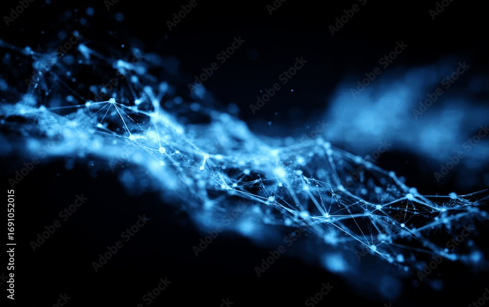 Poster abstract digital network connections with blue lines and nodes