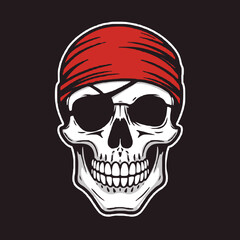 Fototapeta premium Pirate skull vector illustration with red bandana eyepatch and dark sunglasses scalable graphic transparent background