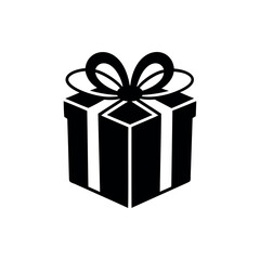 Elegant black and white gift box with a beautiful ribbon and bow silhouette vector