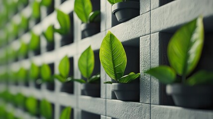 Smart living walls individual plant pod, glowing sensor light, subtle water droplet, leaf texture