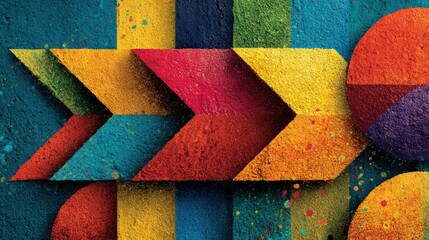 Business-themed abstract with colorful arrows and geometric shapes