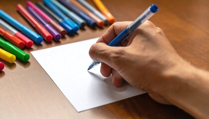 Hand writing on paper surrounded by markers