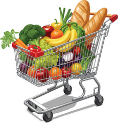 Modern Shopping Cart with Grocery Items 2