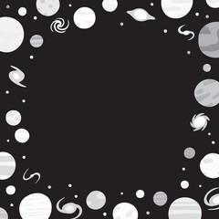 Cosmic Space Hand Drawn Vector Square Frame Mono