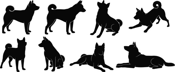 Dog silhouette vector illustration, pet design, black dog artwork, sitting dog, standing dog, playful dog, domestic animal icon, loyal canine symbol, decoration