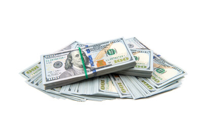 One hundred dollars banknotes isolated on white background