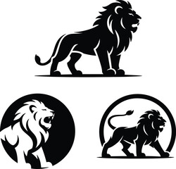 Lion logo silhouette vector, majestic animal emblem, wild beast illustration, powerful predator design, roaring lion artwork, king of jungle branding icon