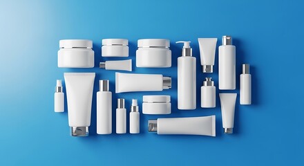 Cosmetic product packaging mock up on blue background