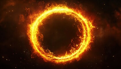 Glowing Circle Of Fiery Flames With A Radiant Yellow And Orange Frame, Reminiscent Of A Neon Bright Ring.