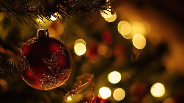 A beautifully decorated tree with glowing ornaments, evoking festive holiday spirit.