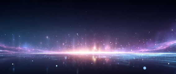 Dark blue sky with a bright purple and blue background. The sky is filled with stars