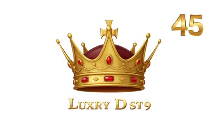 Golden royal crown with text "LUXRY D ST9" and number 45 isolated PNG with Transparent Background