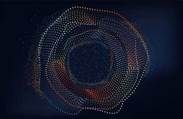 Abstract Music background. Big Data Particle Flow Visualisation. Science infographic futuristic illustration. Sound wave. Sound visualization. Abstract Segwit.