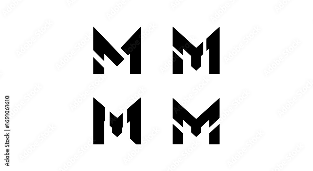 Aufkleber four stylized letter m variations arranged in a grid pattern with a white presentation space