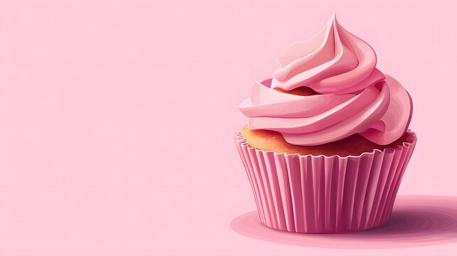 Sweet Delight A Charming Pink Cupcake Illustration on a Soft Background, Ideal for Bakery Banners and Sweet Treats. The perfect image for food and lifestyle concepts