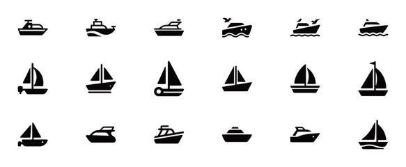 Boat and yacht icons. A collection of water transport and sailing symbols.