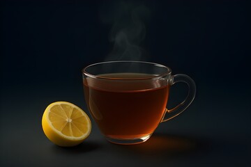 steaming cup of tea with lemon slice beside