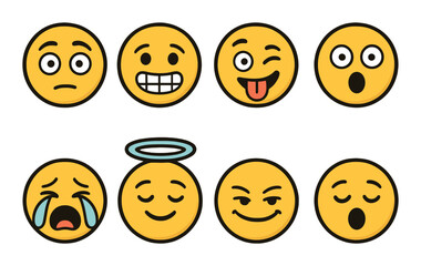 Fototapeta premium Collection of expressive yellow emojis on brown background