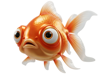 Adorable cartoon goldfish with big eyes against a black background