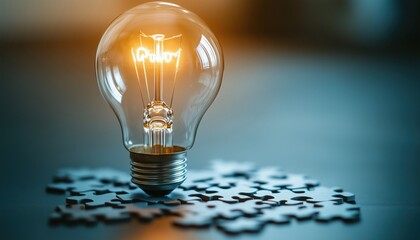 Unlocking Innovation: Completing Lightbulb With Jigsaw Puzzle As A Symbol Of Inspiration And Creative Thinking In Business.