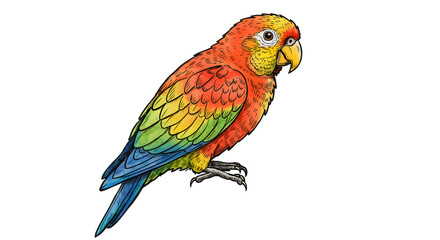 Vibrant Hand-Drawn Parrot Illustration with Colorful Feathers png clear alpha channel cutout isolated on transparent background