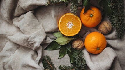 Orange walnuts evergreen arrangement