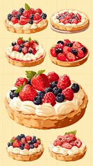 A series of strawberry tart illustrations