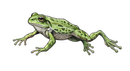 Obraz premium Watercolor Illustration of a Green Frog with Dark Outline on Soft Green Background png clear alpha channel cutout isolated on transparent background