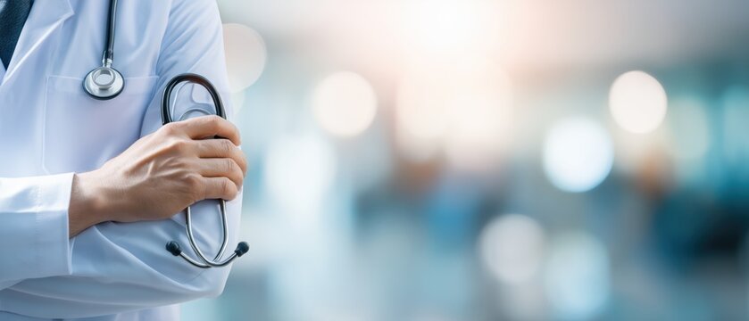 close up of a doctor holding stethoscope - Powered by Adobe