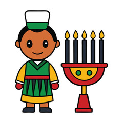 A festive Kwanzaa-themed drawing featuring symbols like the kinara, candles, fruits, and unity cup, celebrating African heritage, family, and culture with vibrant spirit.
