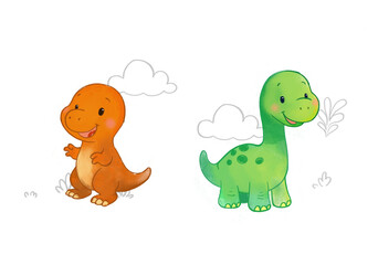 Niedliche bunte Dinosaurier-Illustrationen – Cartoon Dino Charaktere für Kinder