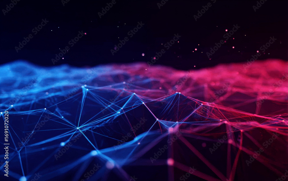Poster abstract network structure with blue and red lines in technology concept