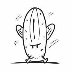 Adorable cartoon cactus character with a funny face, expressing a quirky emotion with simple linework, perfect for playful designs and children's content seeking a unique, charming visual.